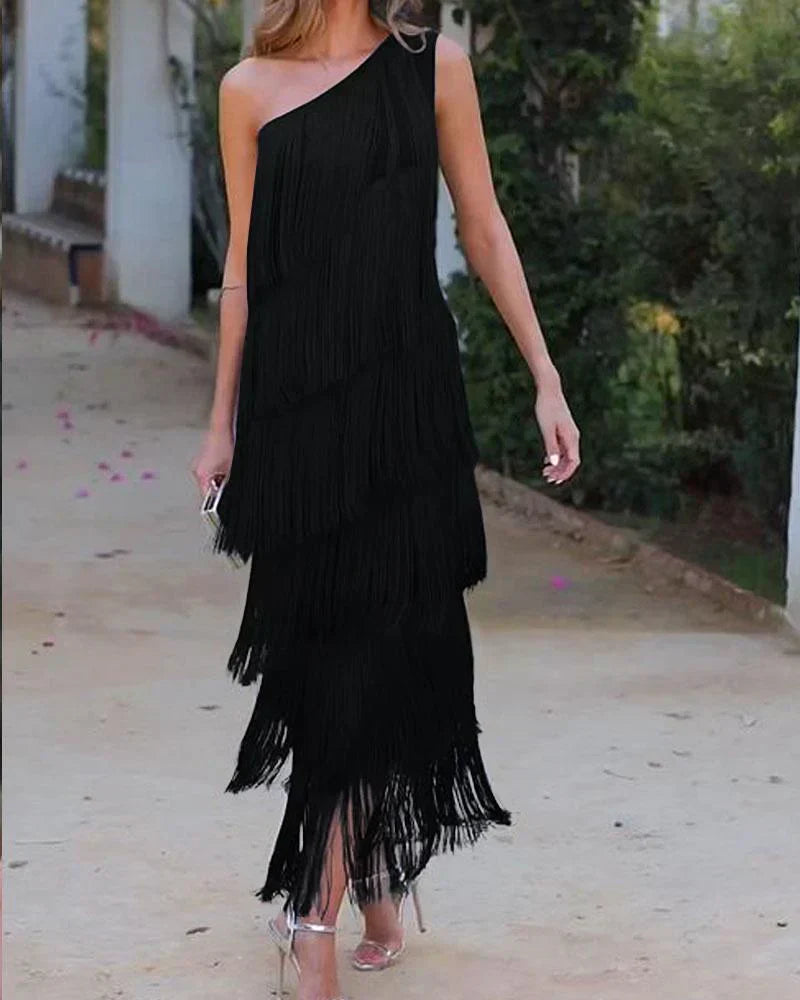 Dalia – Rochie de Damă Elegantă cu Franjuri și Stil Modern