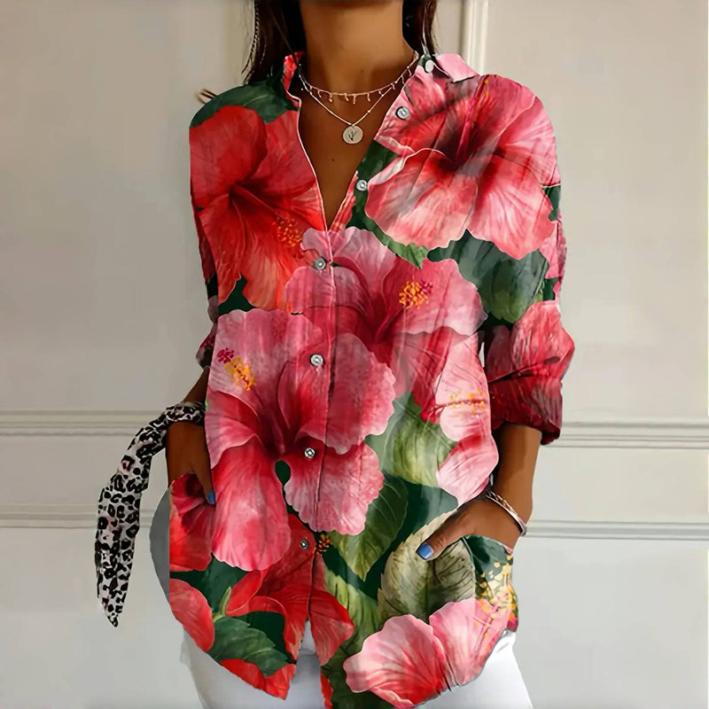 Bluză Vintage cu Mâneci Lungi și Imprimat Floral