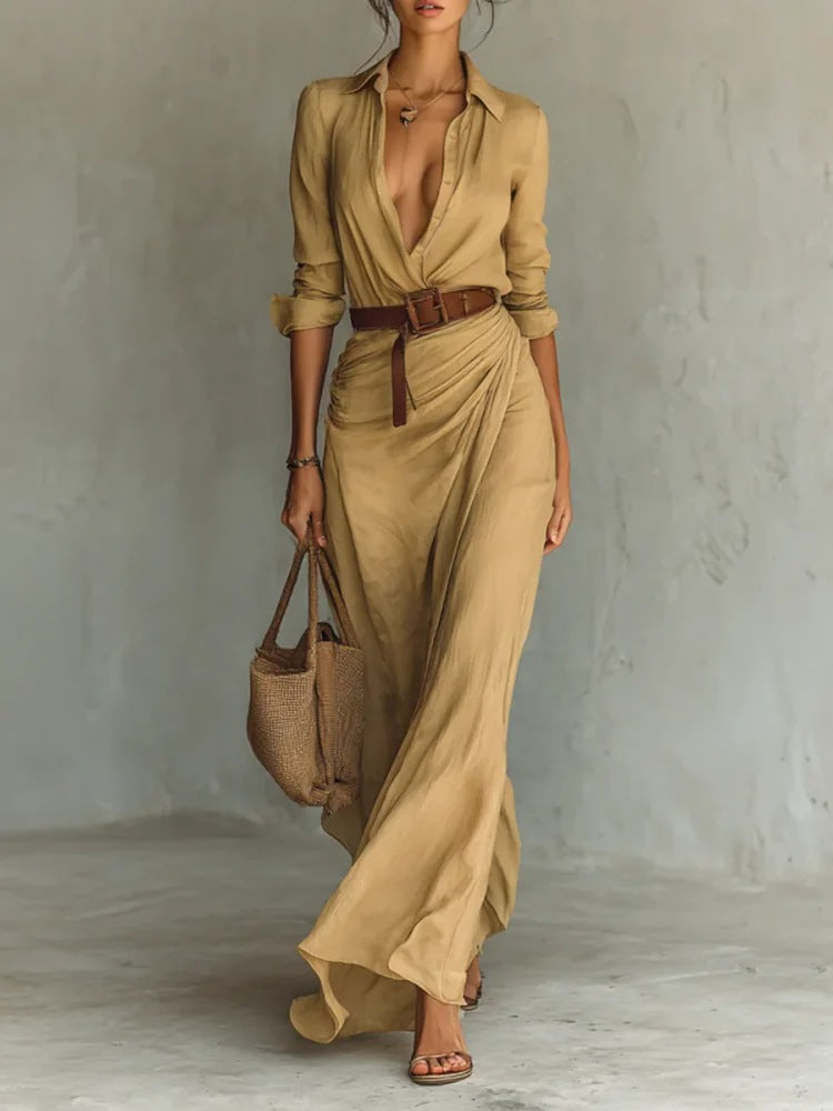 Thames Tailor – Rochie de Damă Maxi Wrap cu Rever Elegant