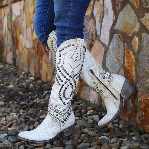 Mary – Botine de Damă Western Până la Genunchi cu Ținte