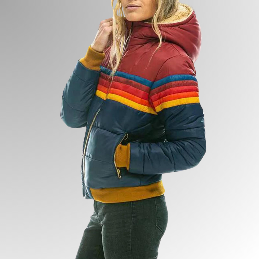 Puck – Geacă Puffer de Damă Impermeabilă cu Dungi Retro