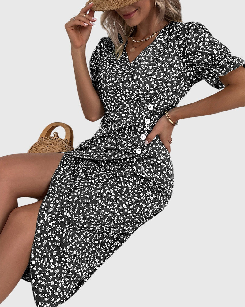 Barbara – Rochie V-Neck Damă Floral Elegant