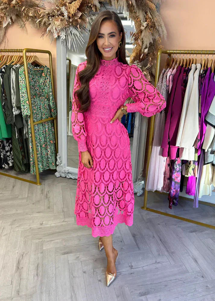 Pippa – Rochie de Damă Midi Elegantă cu Dantelă și Corset Ajustat