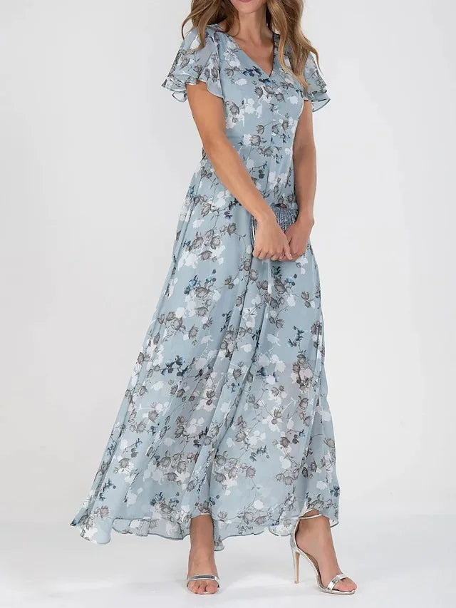 Sofia – Rochie de Damă Maxi cu Flori și Volane Elegante