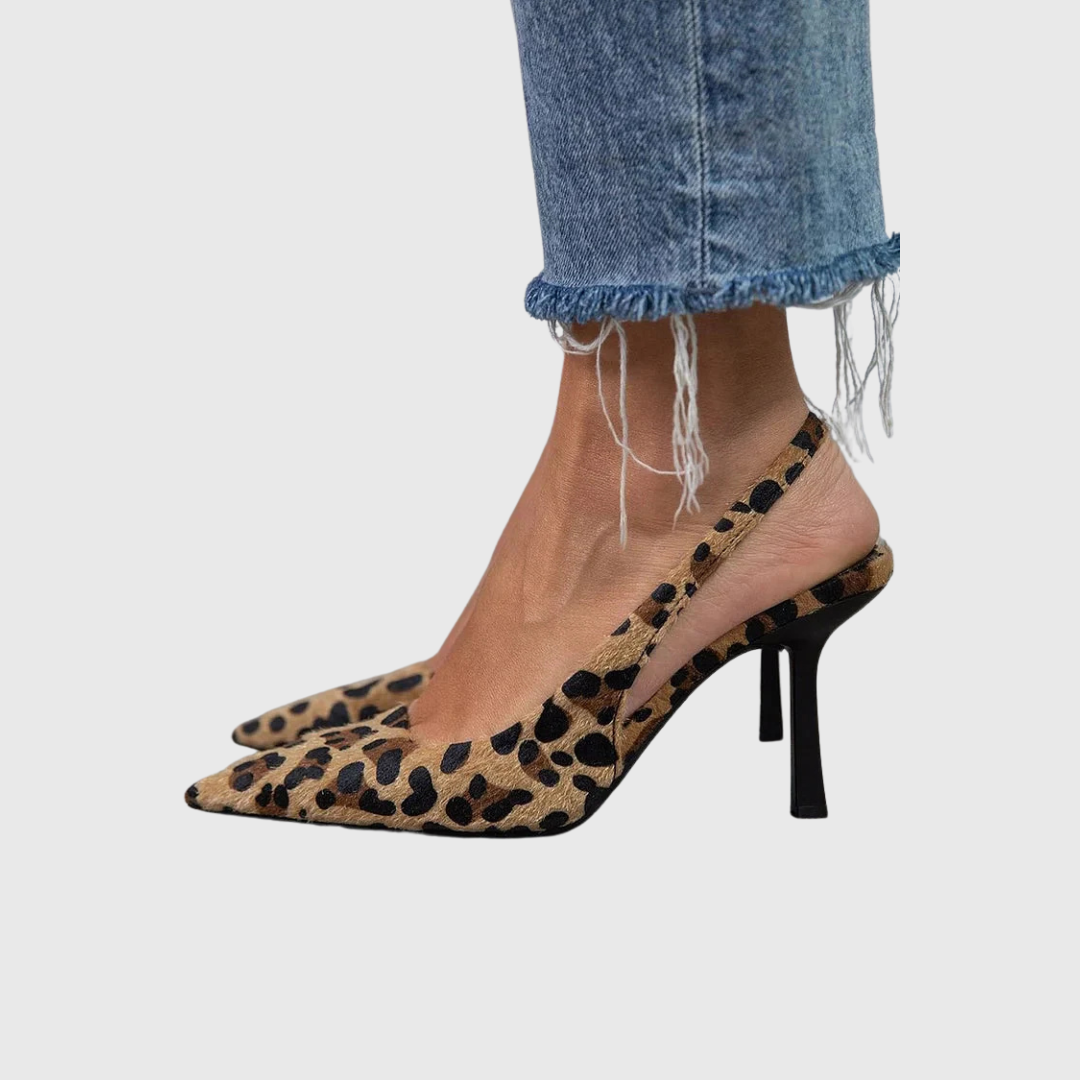 Seda | Toc Stiletto Khaki cu imprimeu leopard și vârf ascuțit