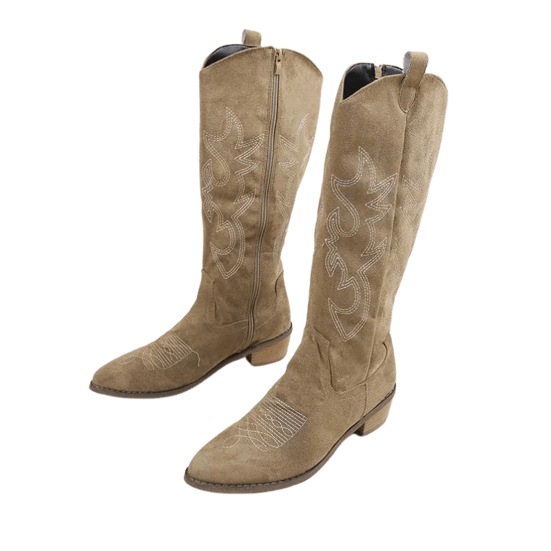 Amarillo – Botine de Damă Cowboy din Suede cu Broderie