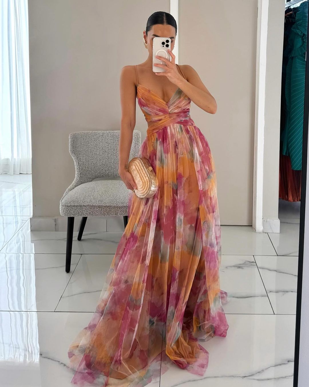 Liora – Rochie de Damă Maxi Elegantă cu Imprimeu Acquerel