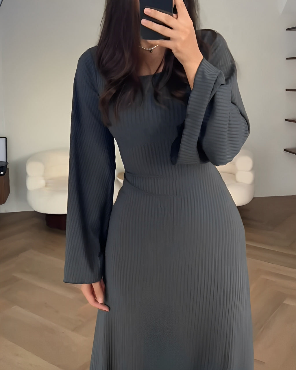 Nora™ | Rochie maxi din jacard cu mâneci