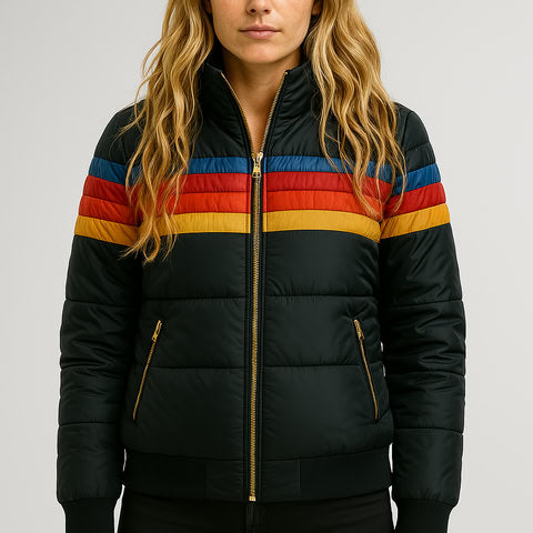 Puck – Geacă Puffer de Damă Impermeabilă cu Dungi Retro