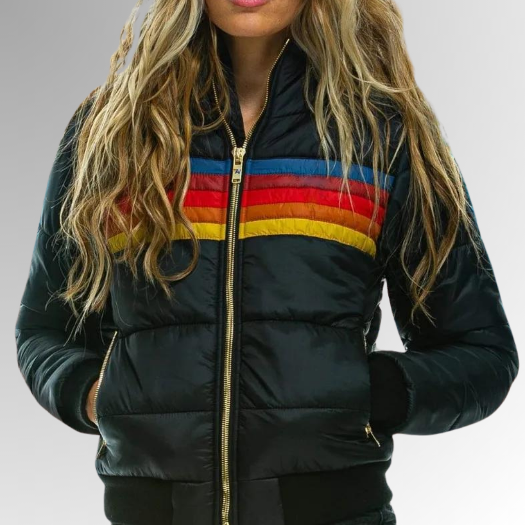 Puck – Geacă Puffer de Damă Impermeabilă cu Dungi Retro