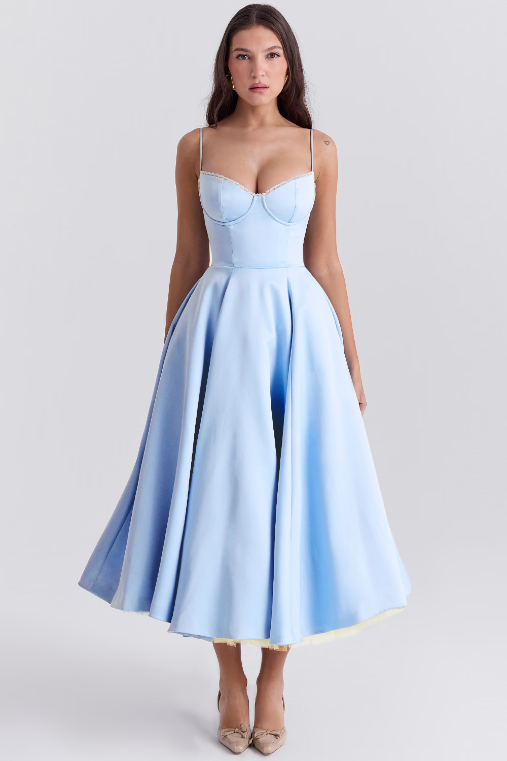 Benilda – Rochie Damă Elegantă Midi din Satin Duchesse și Tul