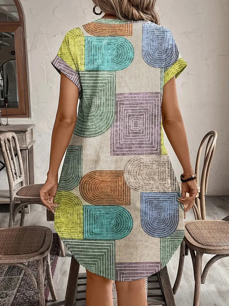 Khloe - Rochie cu Buton Geometric