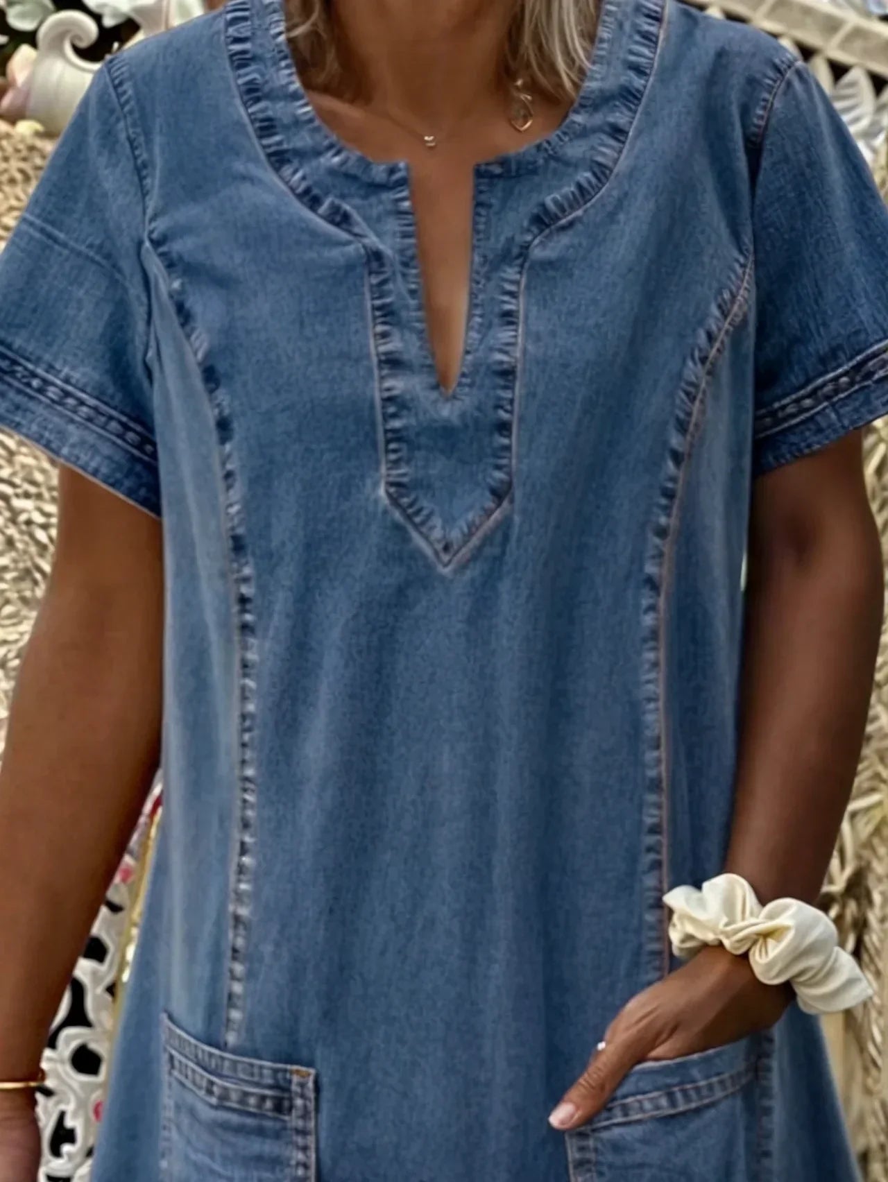 Raquel™ | Rochie tunică din denim cu buzunare