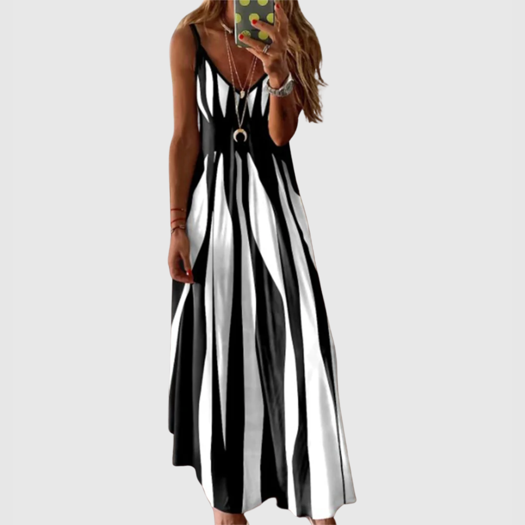 Ariella - Rochie Maxi fără Mâneci cu Dungi Chic