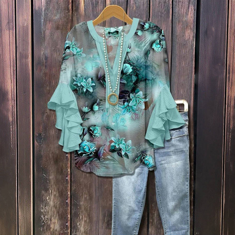 Bluza Vintage de Damă cu Imprimare Florală