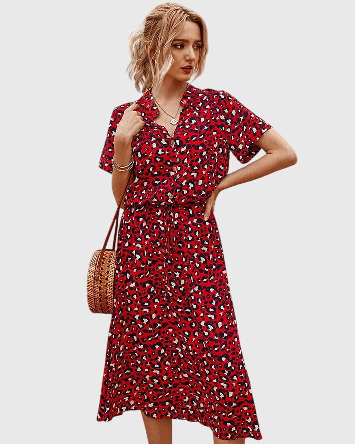 Amber – Rochie de Damă Imprimată cu Decolteu în V
