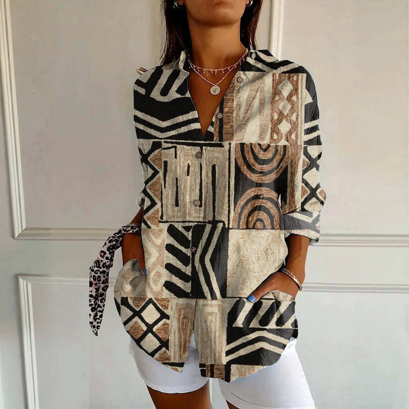 Bluza Vintage – Bluză de Damă cu Imprimare Abstractă Artistică