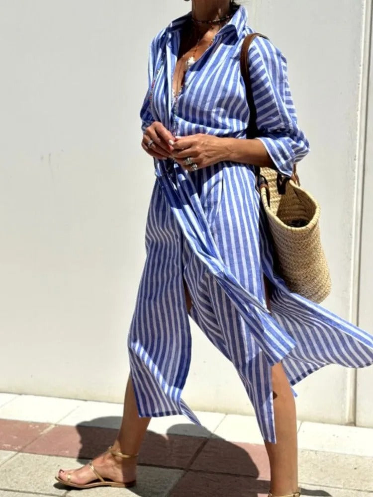 Della™ | Rochie tip cămașă cu dungi