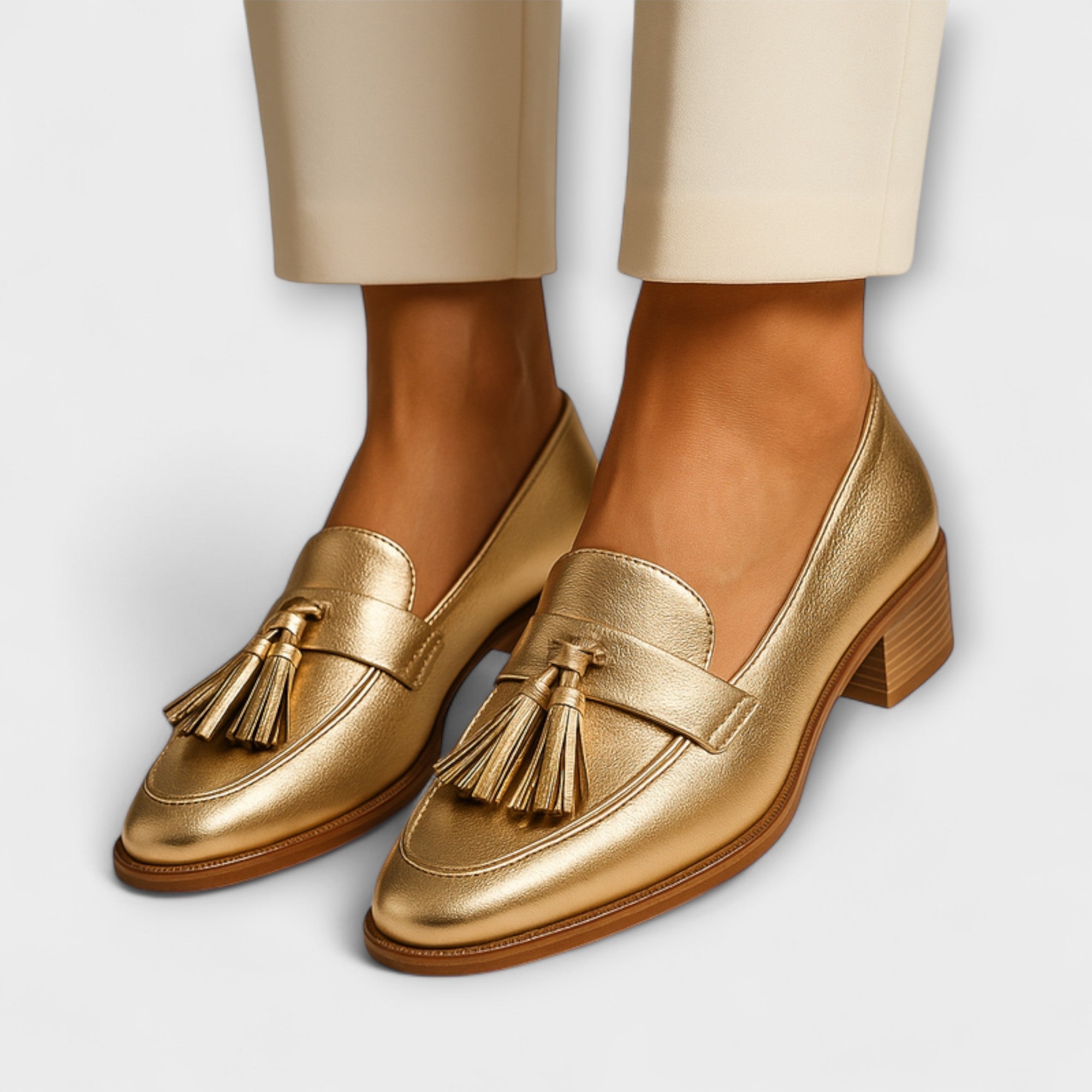Celeste – Loafers Aurii Eleganți pentru Damă