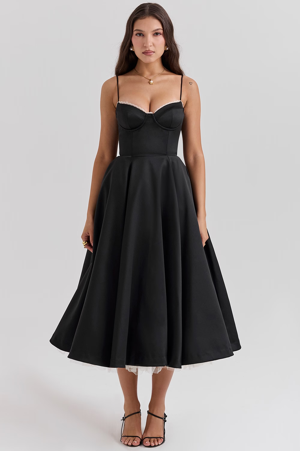 Benilda – Rochie Damă Elegantă Midi din Satin Duchesse și Tul