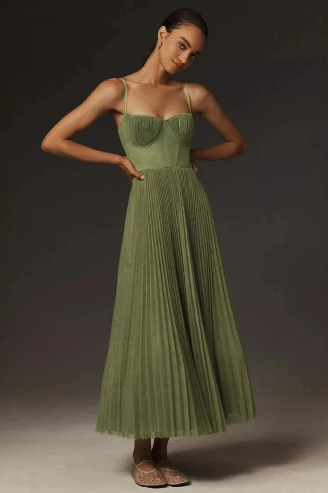 Beatriz – Rochie Damă Midi Plisată și Croi Ajustat Elegant
