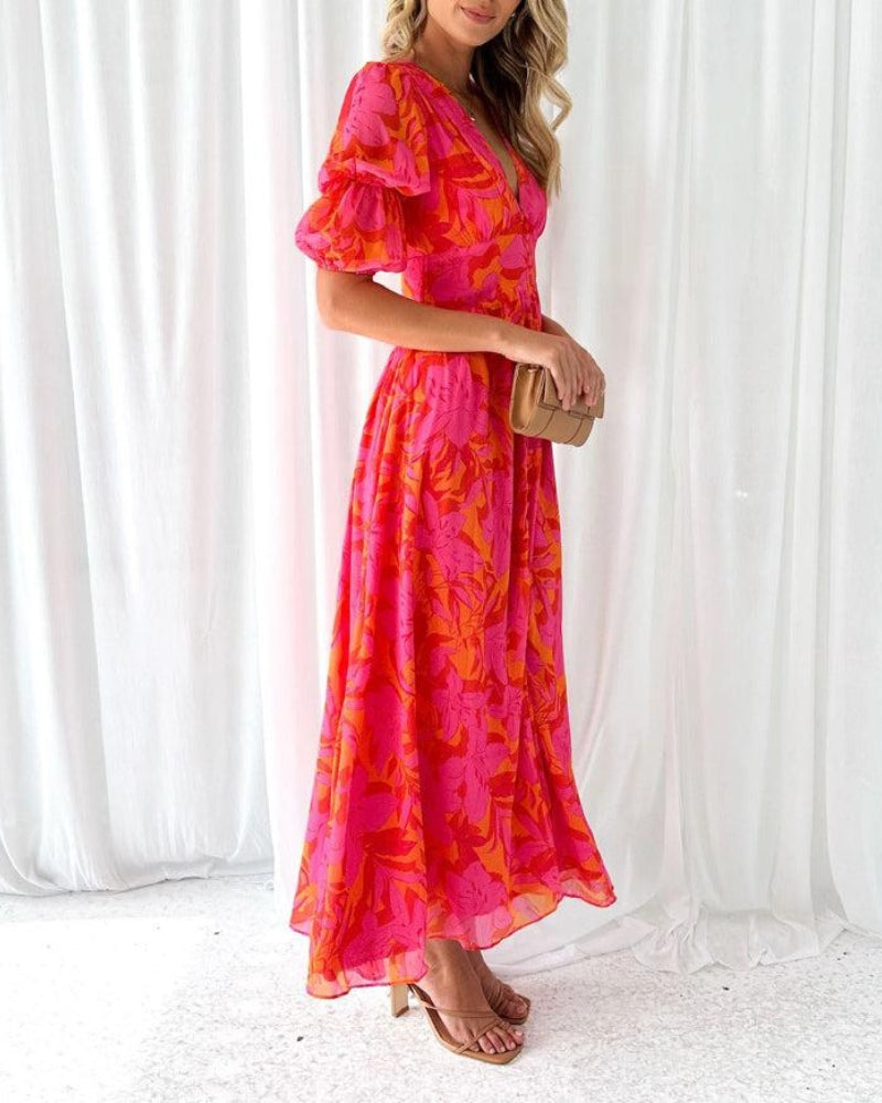 Barbara – Rochie Maxi Damă Roșie și Roz Elegantă Feminină