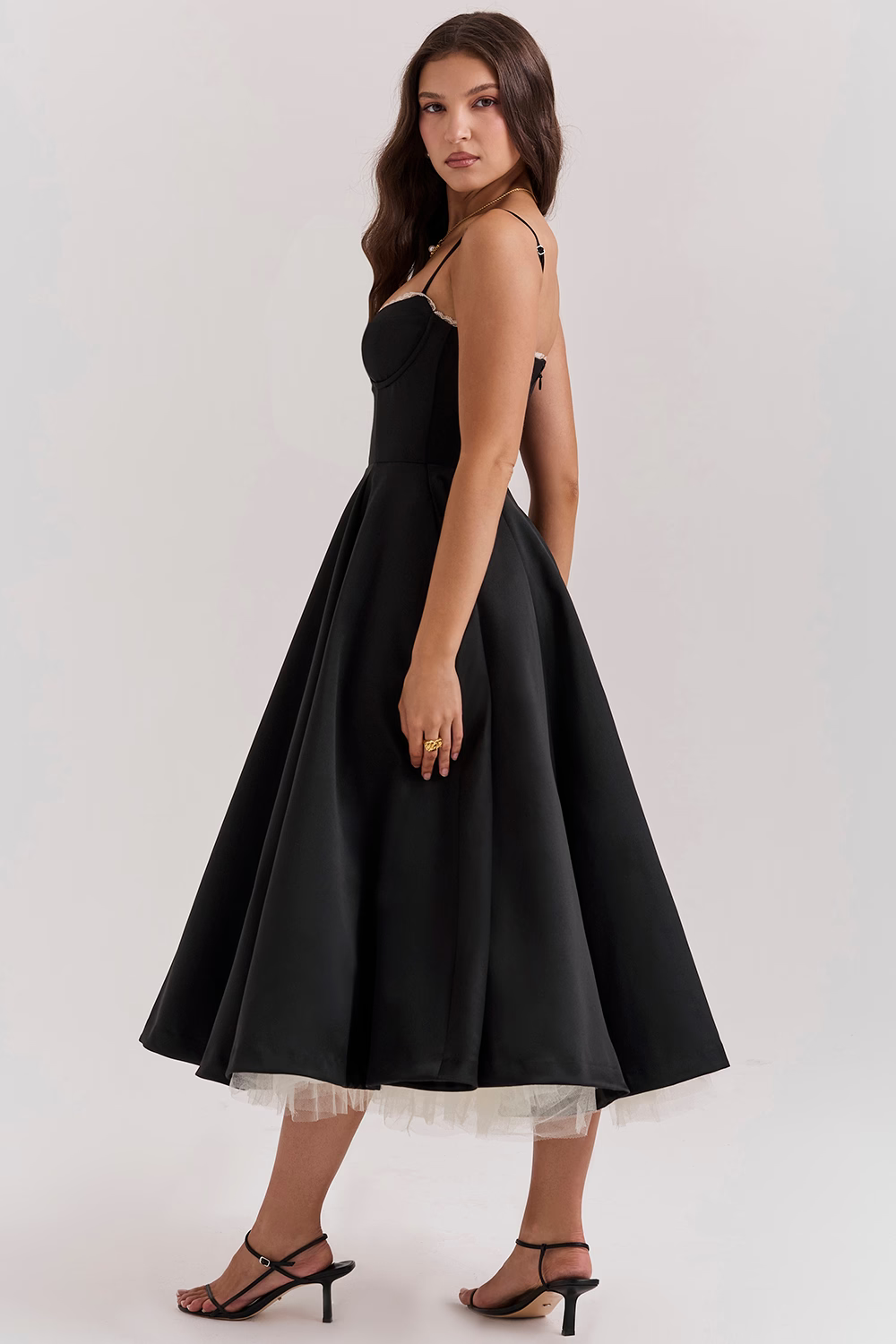 Benilda – Rochie Damă Elegantă Midi din Satin Duchesse și Tul
