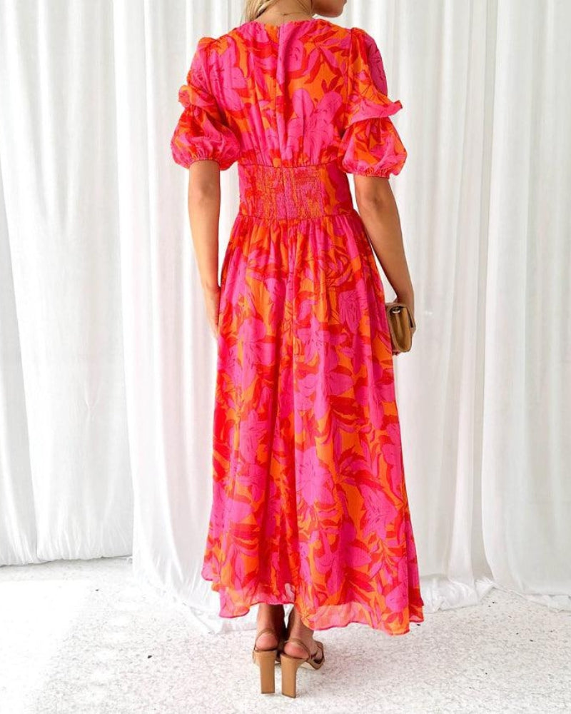 Barbara – Rochie Maxi Damă Roșie și Roz Elegantă Feminină
