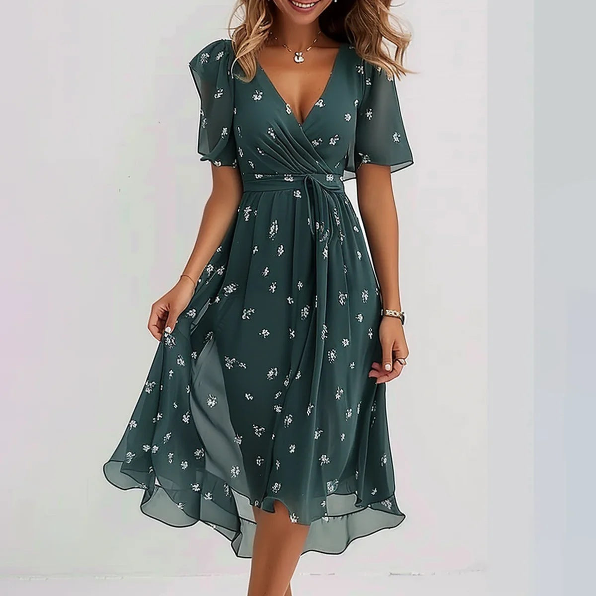 Lina™ | Rochie Elegantă cu Mâneci Scurte