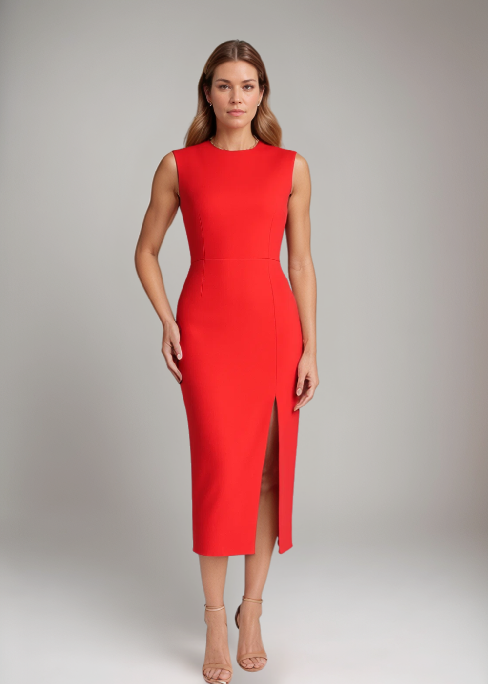 Carolin – Rochie Midi Elegantă de Damă Fără Mâneci