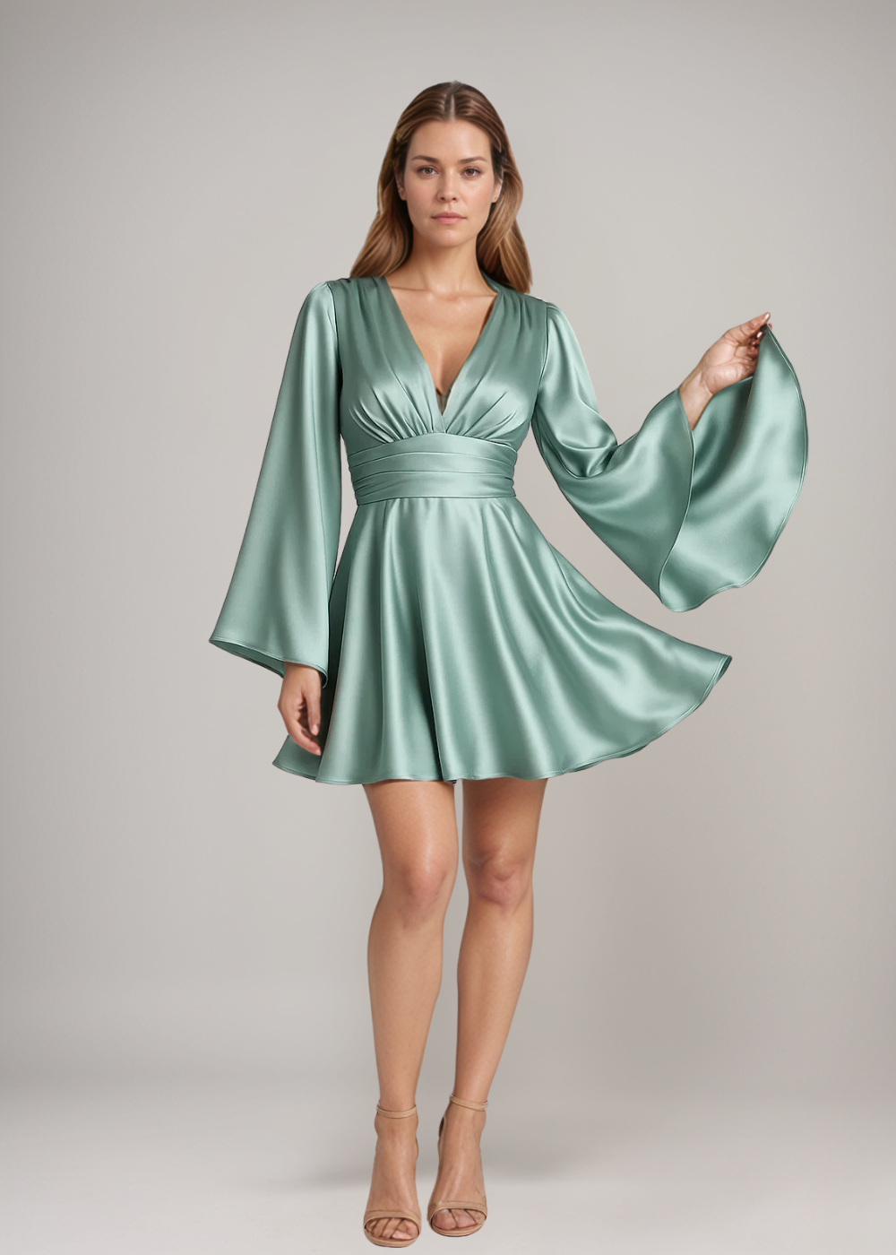 Darla – Rochie de Damă Elegantă Satinată cu Mâneci Largi