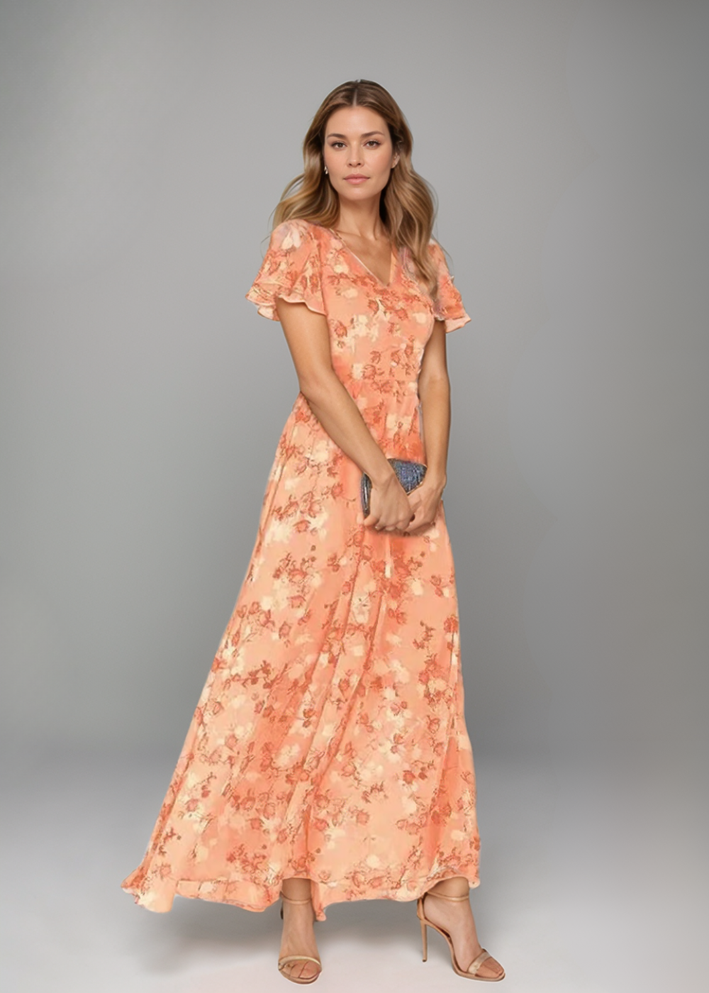 Sofia – Rochie de Damă Maxi cu Flori și Volane Elegante