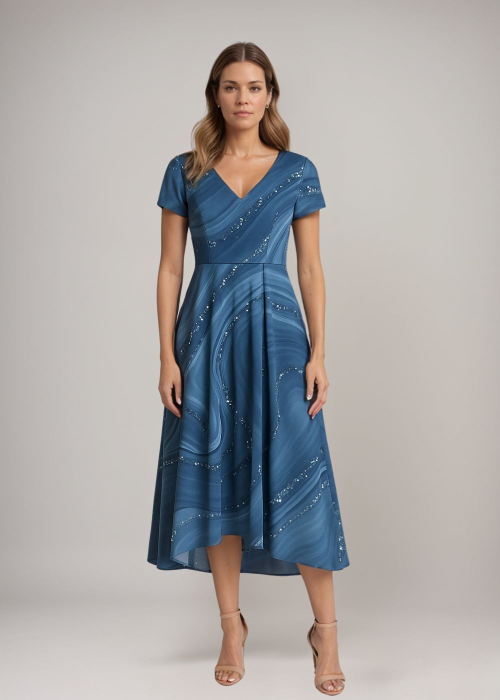 Stella™ | Rochie midi cu model de vortex și decolteu în formă de V