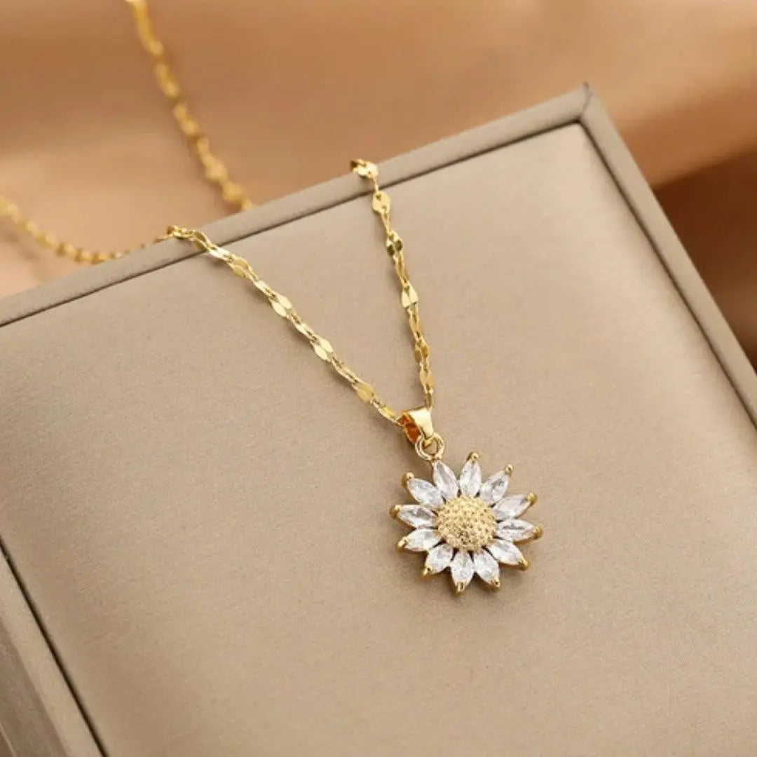 Colier de Aur Timeless cu un Floarea Soarelui din Cristal