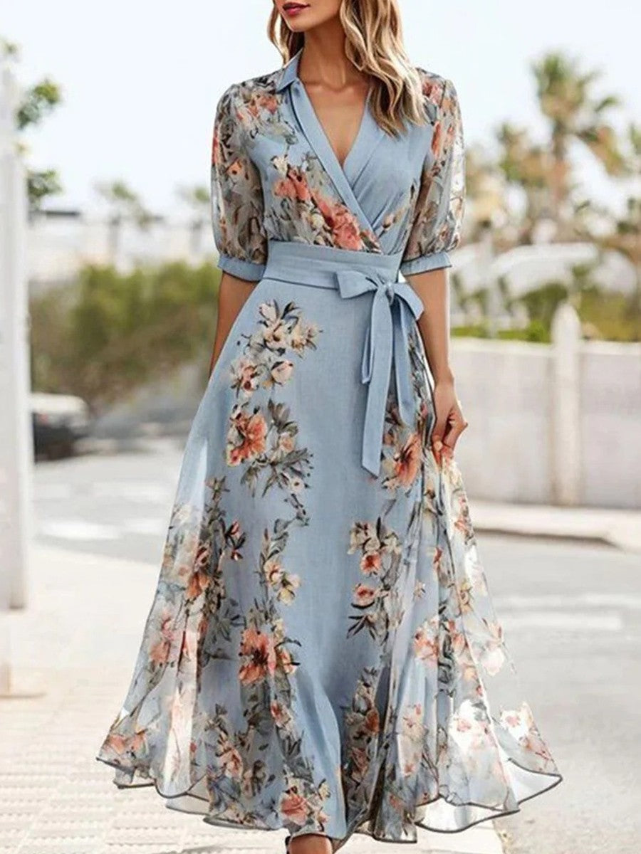 ELLAN | ROCHIE MIDI CU DECUPAJ ÎN V FLORAL PENTRU CONFORT ELEGANT