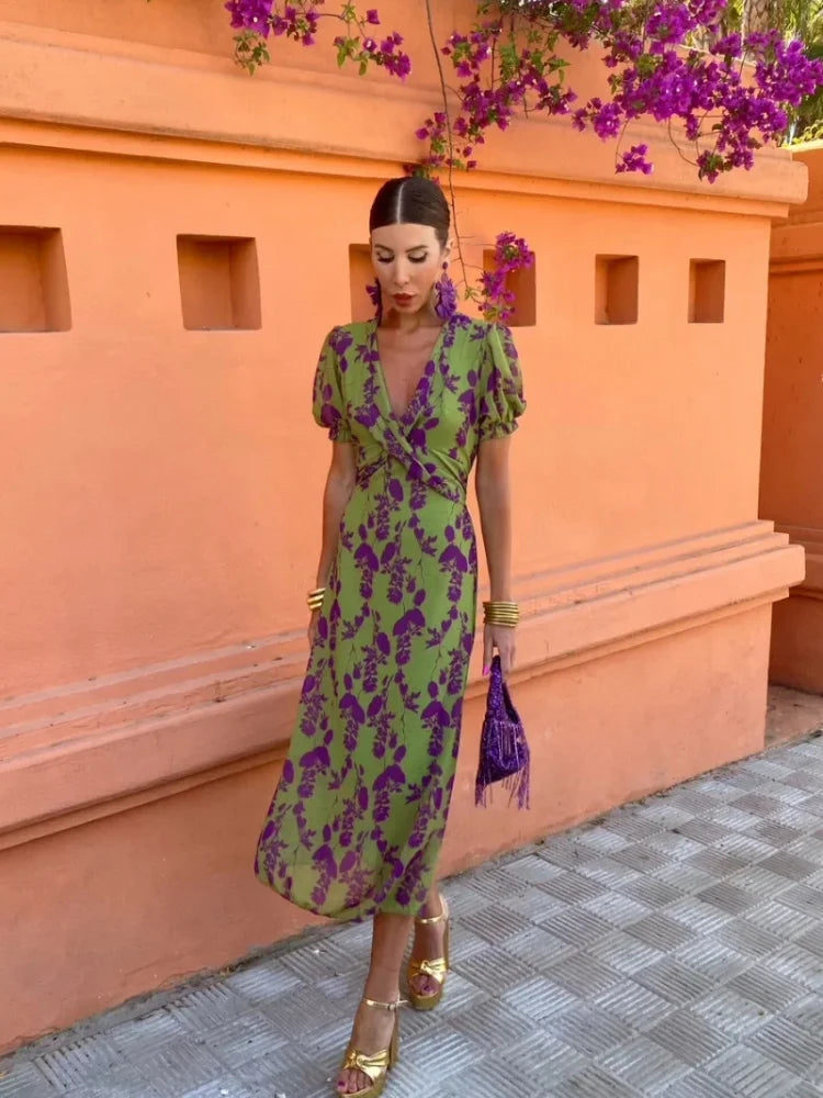Antonia – Rochie Boho de Damă cu Mâneci Bufante și Croi Ajustat