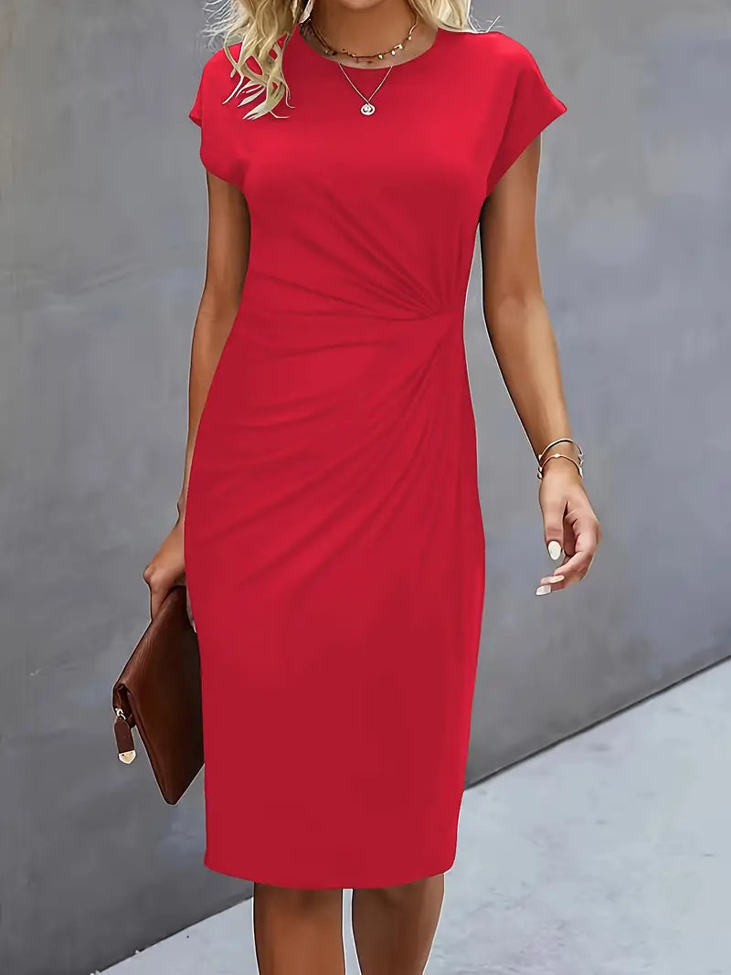 Adelina – Rochie de Damă Elegantă Midi cu Guler Rotund