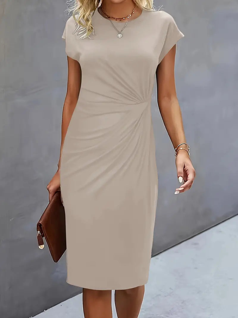 Adelina – Rochie de Damă Elegantă Midi cu Guler Rotund