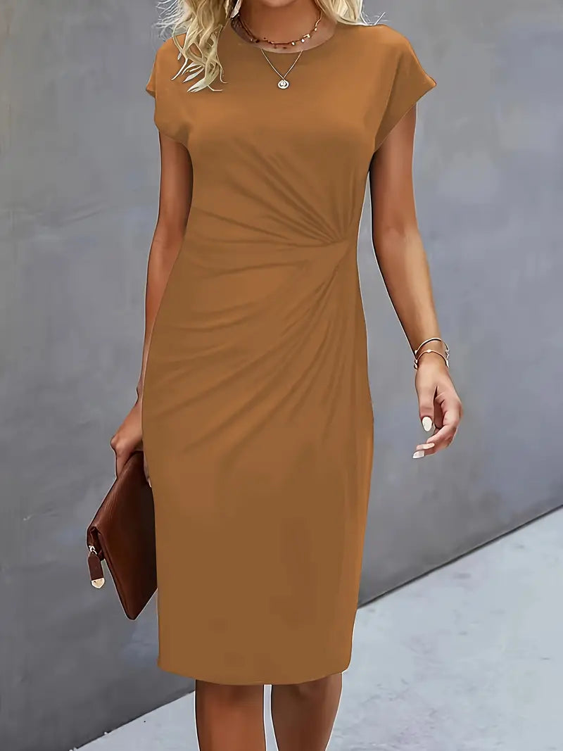 Adelina – Rochie de Damă Elegantă Midi cu Guler Rotund