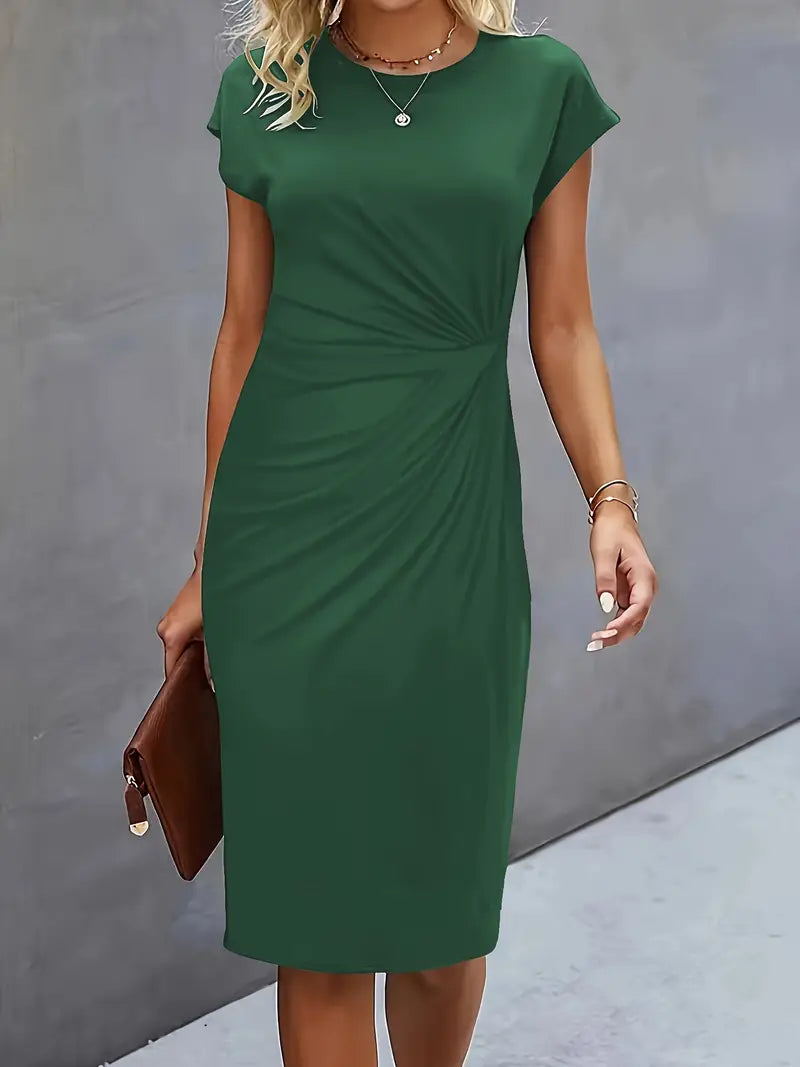 Adelina – Rochie de Damă Elegantă Midi cu Guler Rotund
