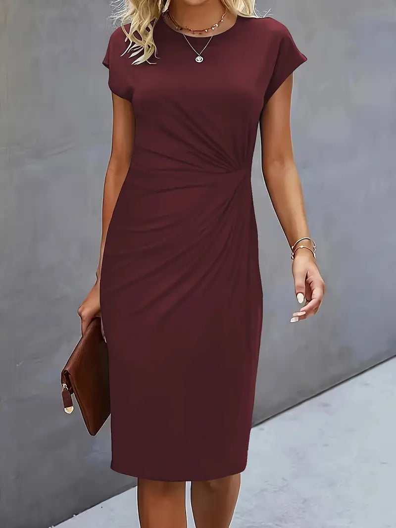 Adelina – Rochie de Damă Elegantă Midi cu Guler Rotund