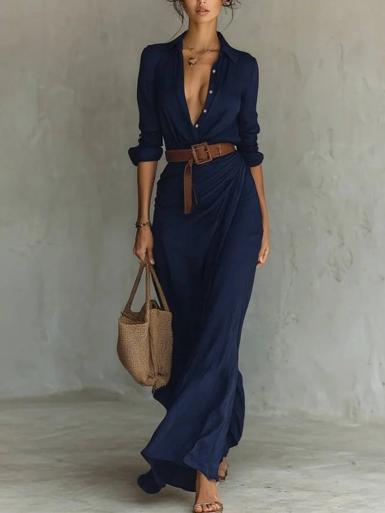 Thames Tailor – Rochie de Damă Maxi Wrap cu Rever Elegant