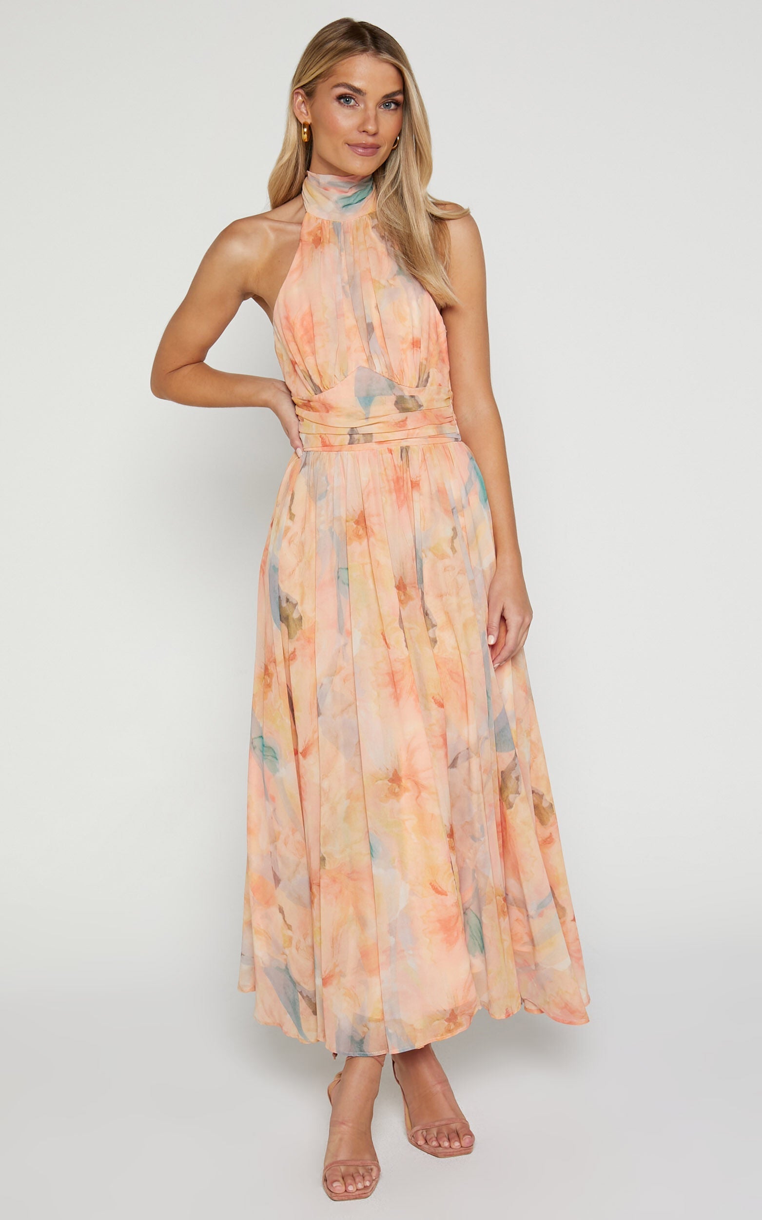 Joli™ | Rochie Maxi cu Decolteu și Design Acquerel