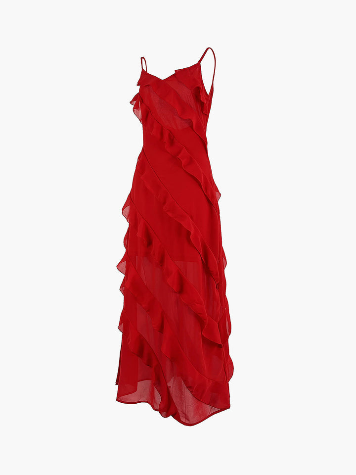 Sira – Rochie Elegantă cu Volane din Chiffon, Feminină, Pentru Ocazii Speciale