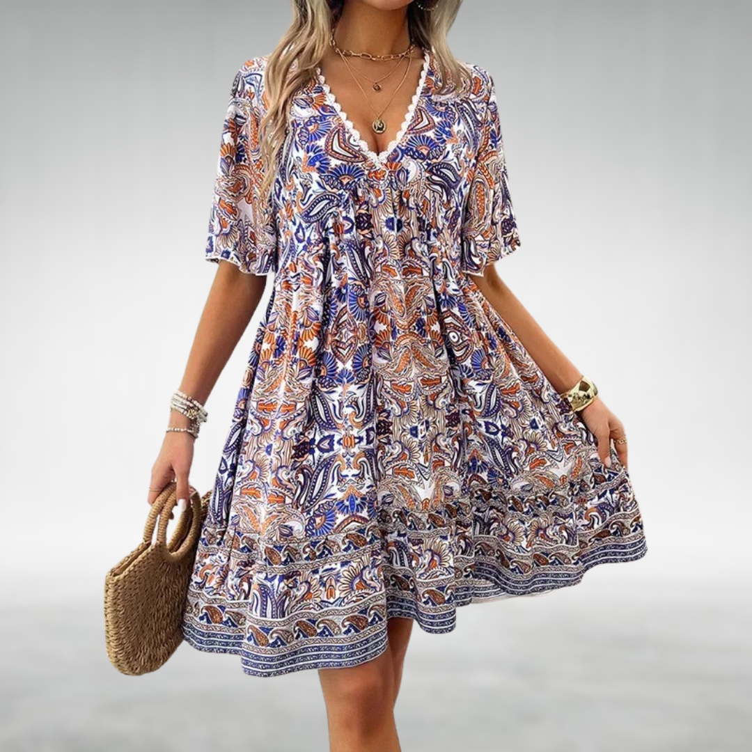 Saylor - Rochie de Vară cu Decolteu în V, Imprimare Paisley Boho