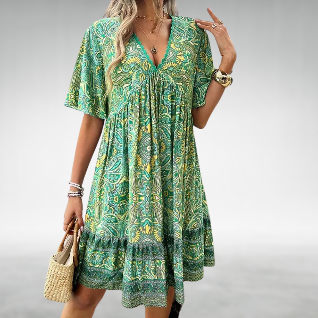 Saylor - Rochie de Vară cu Decolteu în V, Imprimare Paisley Boho