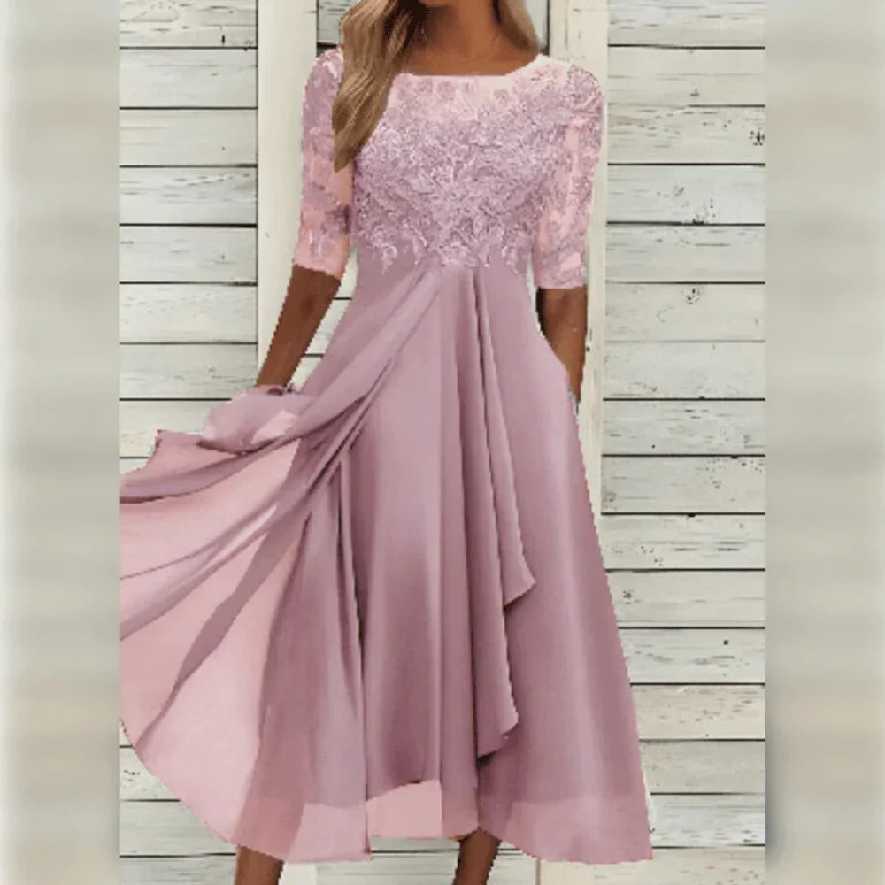 Leni – Rochie de Damă Elegantă din Chiffon cu Top Brodat