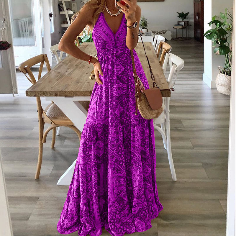 Wren - Rochie Maxi Boho cu Bretele Spaghete și Decolteu în V