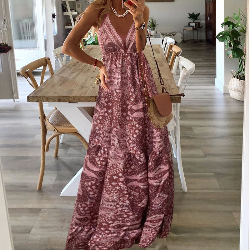 Wren - Rochie Maxi Boho cu Bretele Spaghete și Decolteu în V