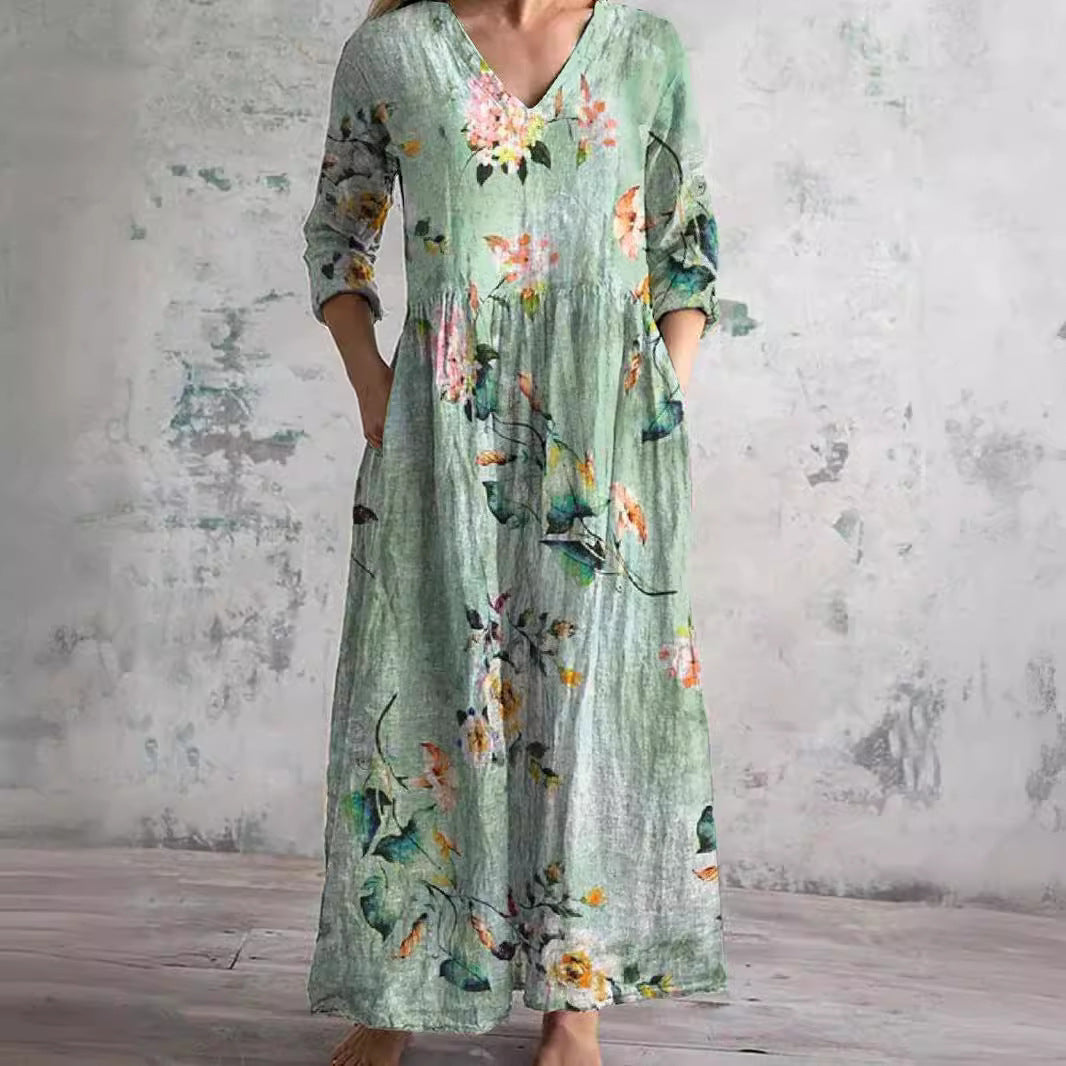 Ais | Rochie de vară din in și bumbac cu model floral